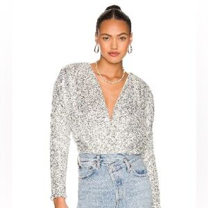 Lovers + Friends Ginger Silver Sequin Bodysuit Medium NWT